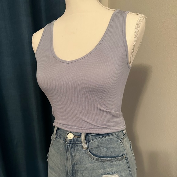 Purple Stretchy Ribbed Crew Neck Crop Top Tank Sleeveless Size S/M - Picture 6 of 6